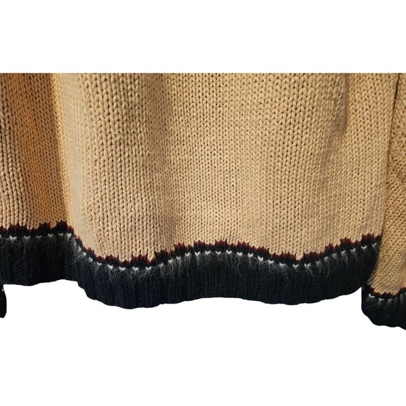 Marisa Christina Sweater Hand Knit Fair Isle Tan Black Ramie Cotton Zip Up - Picture 6 of 15